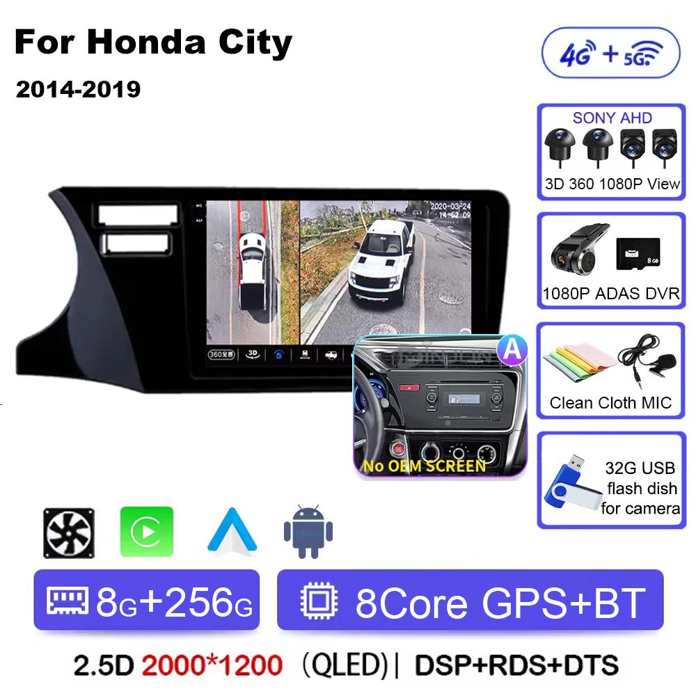 For Honda City 2014 2015 2016 2017 2018 2019 Android 14 Qualcomm Car Radio GPS Navi QLED Screen Car Player WIFI BT 4G Head Unit