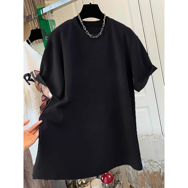 2026 Spring/Autumn Women's Loose Fit Thickened Pure Cotton Round Neck Short Sleeve Mid-Length T-Shirt