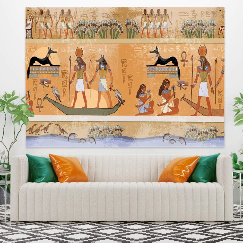 Haoyiyi Egyptian Tapestry Wall Hanging Ancient Egypt Mythology Culture Tapestry Pharaohs Hieroglyphic Carvings Tapestries for Bedroom Living Room