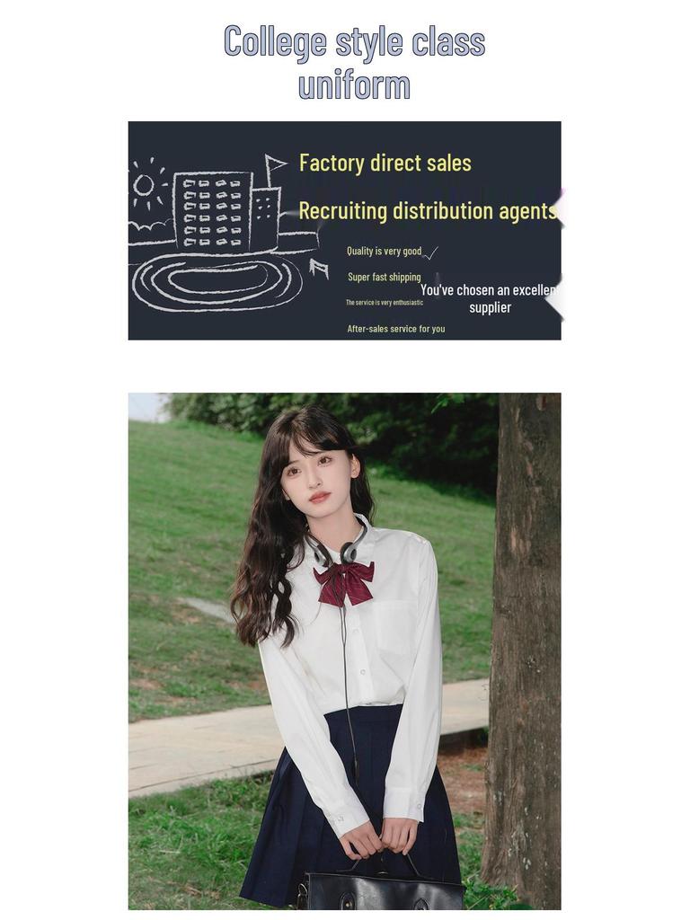 Weißes Langarmshirt in Übergröße für Damen - Abschluss High School Uniform JK Stil Top