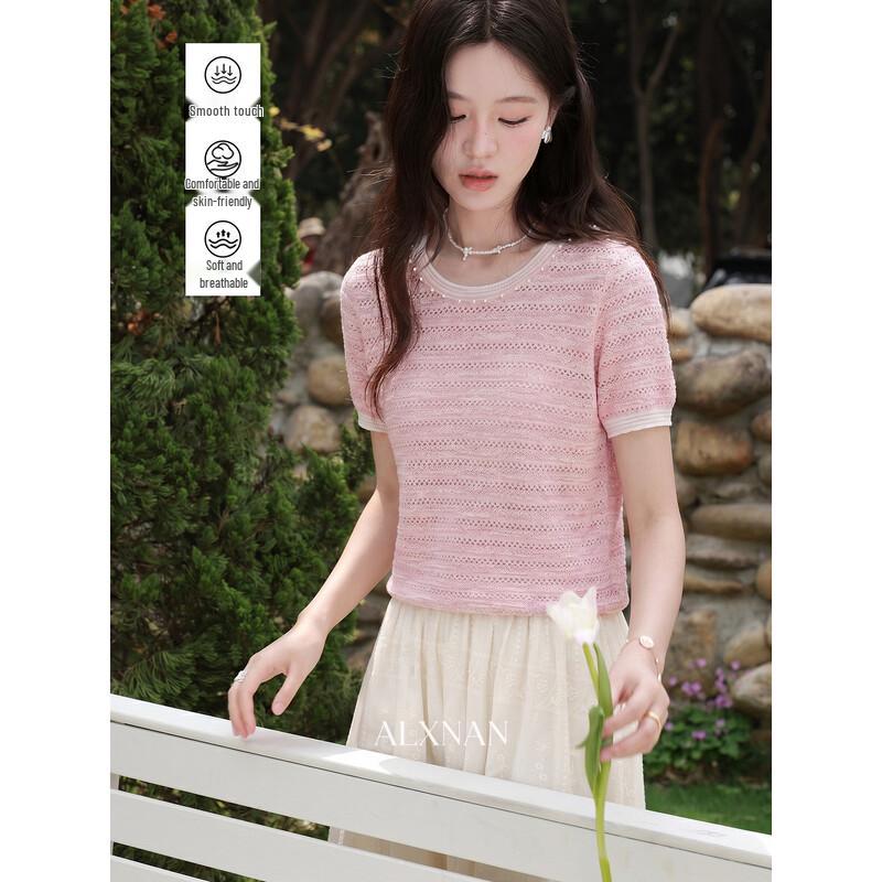 Women s Elegant Pearl Edge Knit Top L