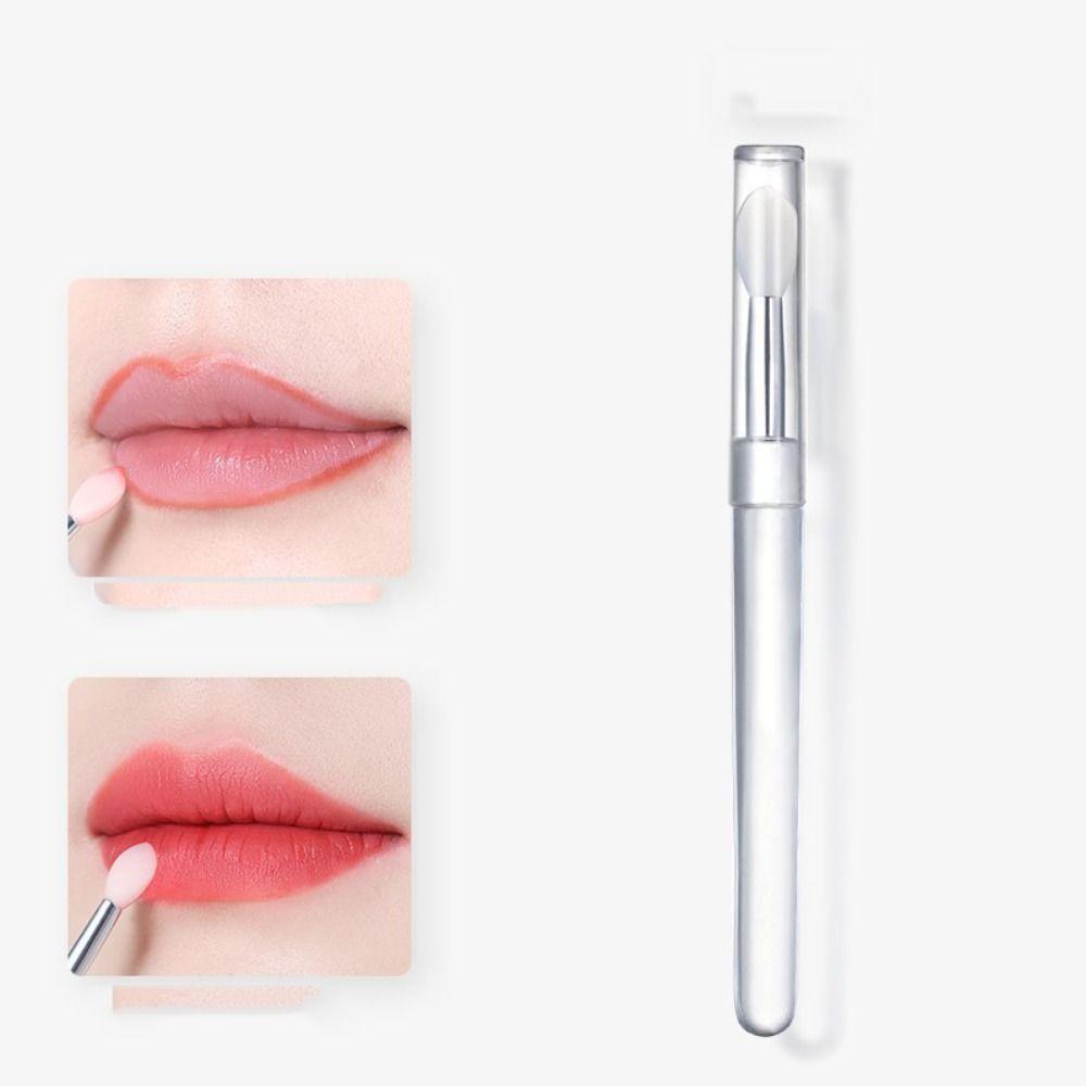 1pcs Flat Silicone Applicator Sticks Reusable Lip Brush With Cover For Dust Prevention Silicone Nail Powder Applying Tools