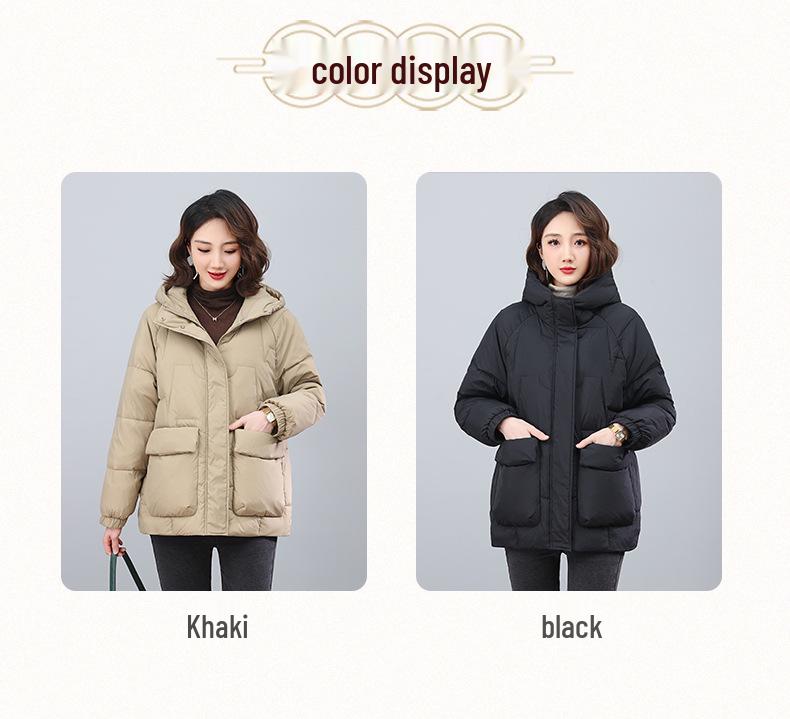 Women's Hooded Thickened Winter Duck Down Coat - Warm Casual Jacket for Middle-Aged Moms