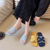 2025 zomer trendy imitatieleer platte zool one-word slippers damesmode veelzijdig casual spijkerstof coole slippers