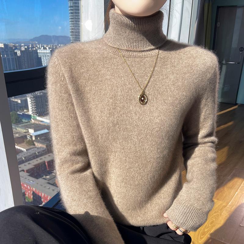 Women's Seamless Cashmere Knit Base Layer Pullover with Half-High Collar