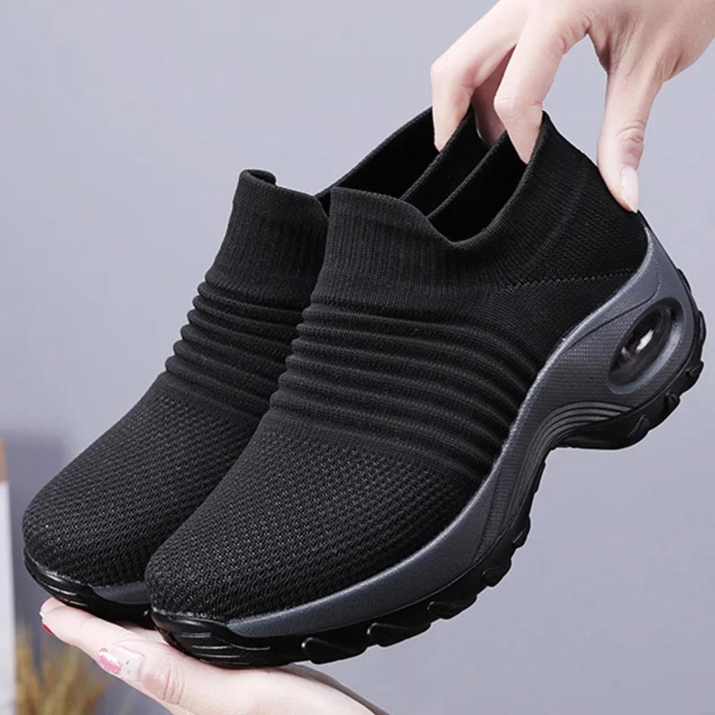 Spring women's sports shoes, casual height increasing outdoor shoes, fly woven sports shoes