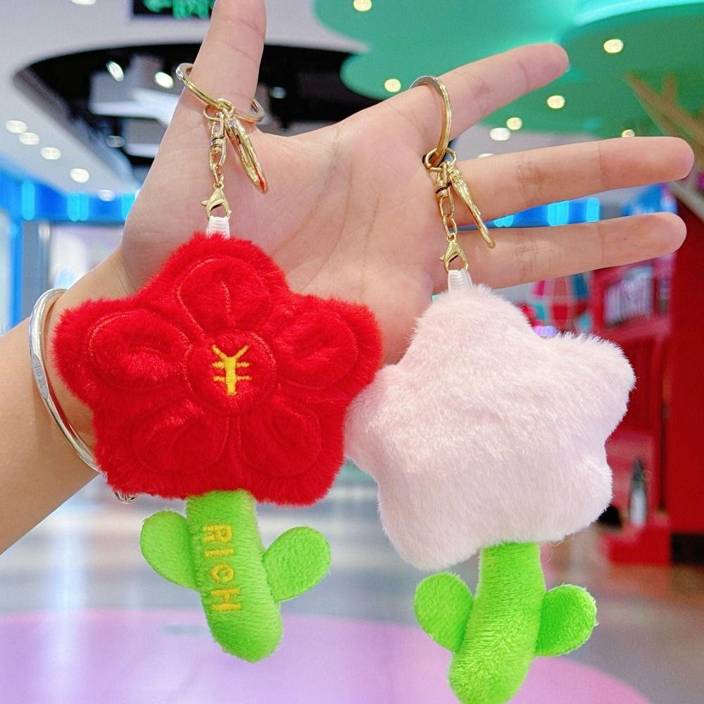 Bag Hanging Flower Keychain Charms Car Key Ring Portable Plush Flower Pendant Girl Gifts