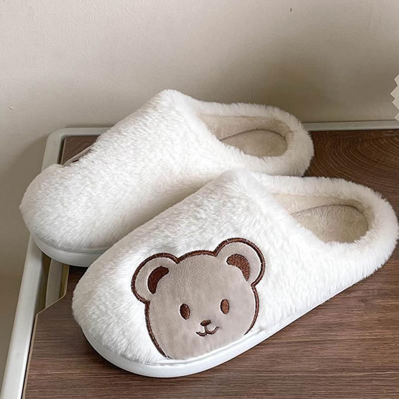 Crestar Fashion Cotton Slippers For Women Winter Warm Cozy Home  Slippers Ladies Indoor Non-slip Plush Shoes Cute Bear Slippers