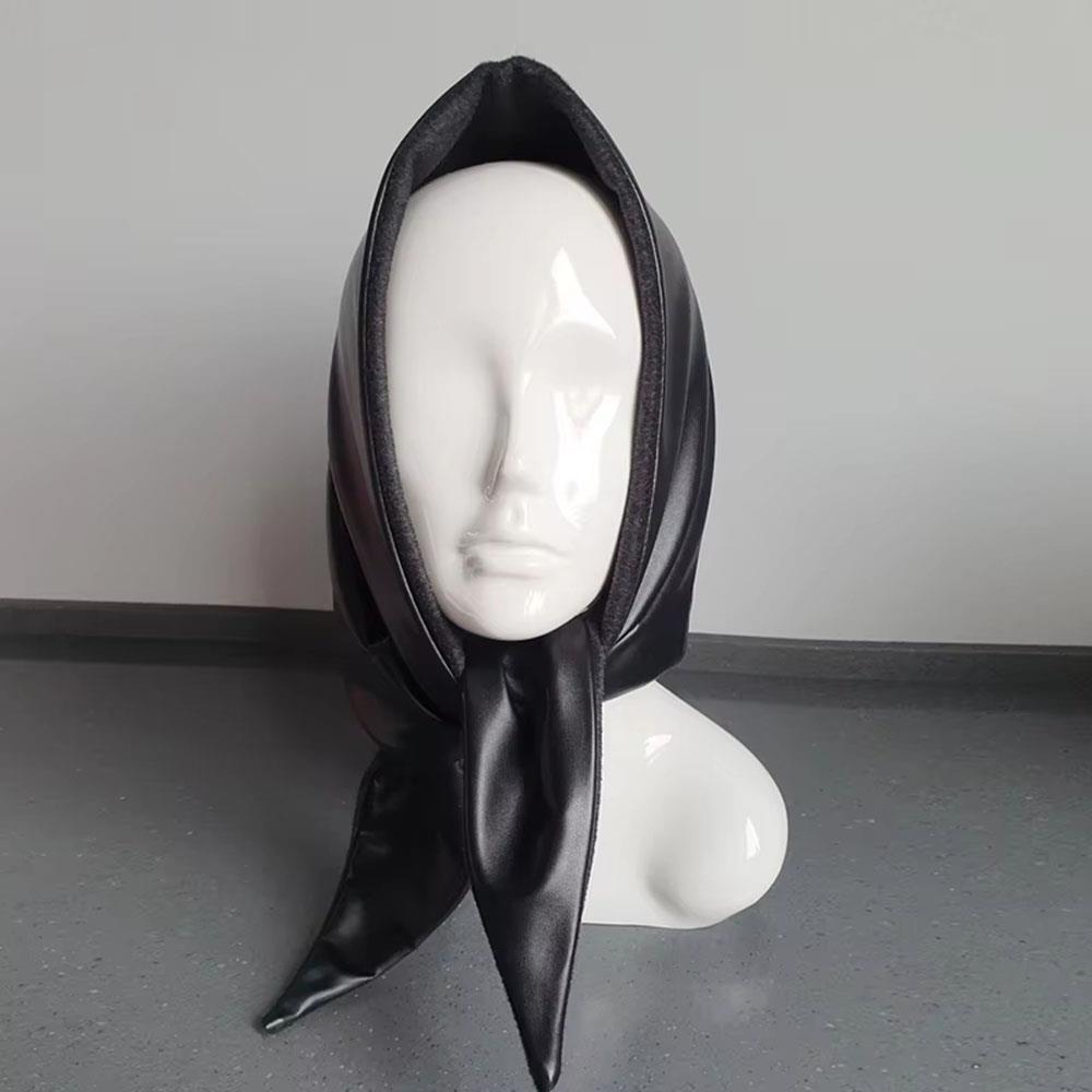 Designer Women Triangle Scarf Winter Warm Large Scarf Black Bandana Soft Faux Leather Kerchief Headscarf Shawl Wrap Headwraps