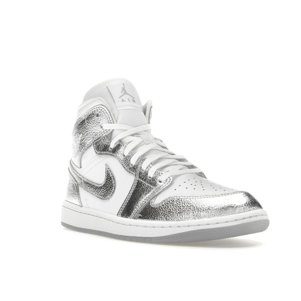 Air Jordan 1 Mid SE Metallic Silver Women Sneakers White Wolf-Grey FN5031-100