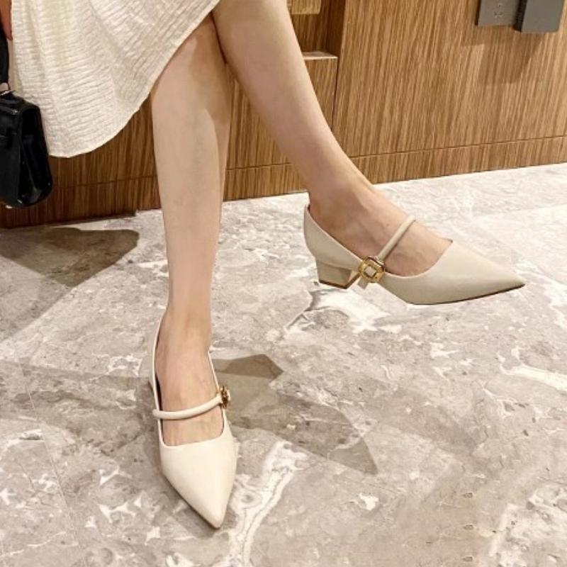 Fashion Women Pointed Mid-heels Mary Jane Shoes Female Autumn Retro Shallow Dress Shoes Ladies 2024 Fashion Elegant Square Heel Pumps