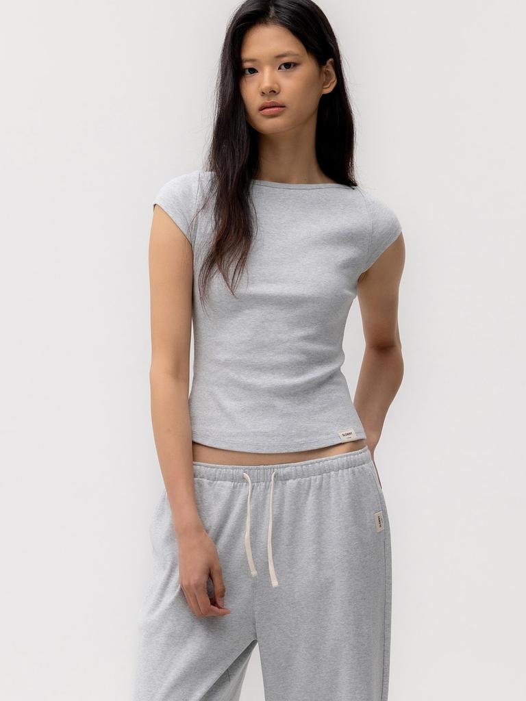 GLOWNY G Classic Boat Neck Tee (Melange Gray)