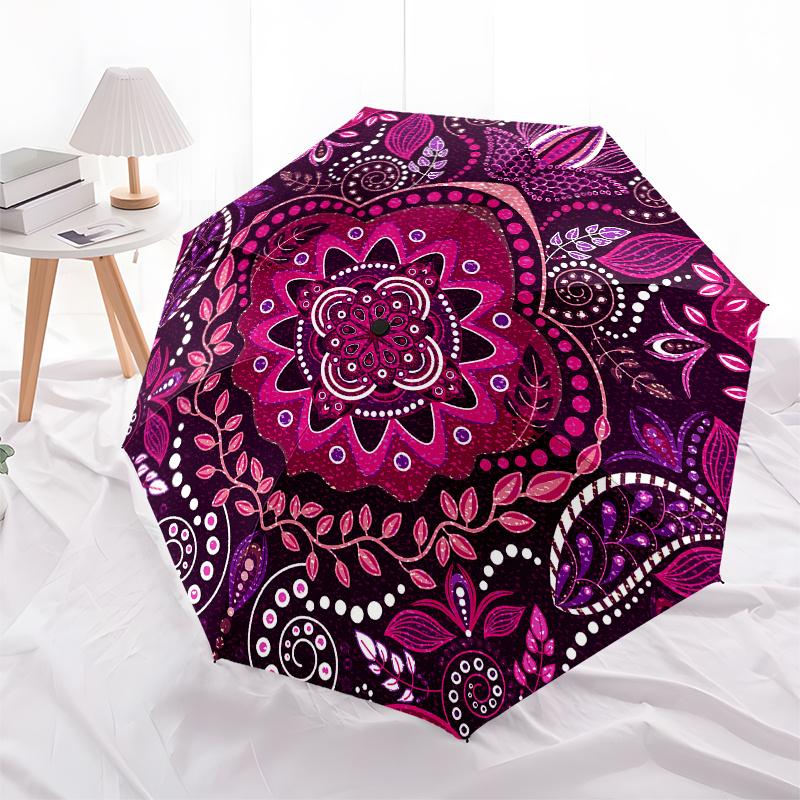 Vibrant Mandala Patterned Rug: Bohemian Style Home DecorUmbrella, Portable 3-Fold Umbrella for Men & Women,Christmas Gift ES155