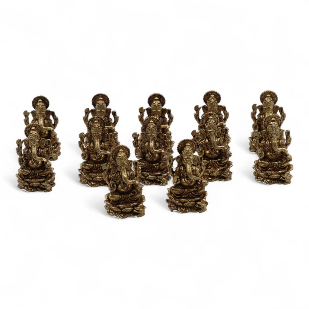 Small Brass Ganesha Statue On Lotus, 30mm