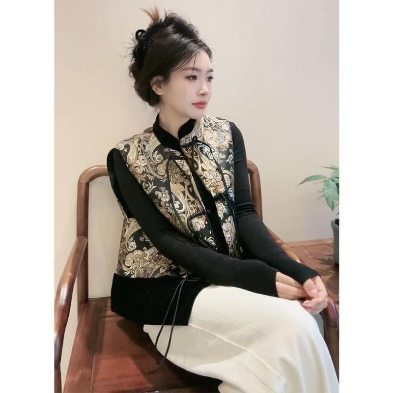 2025 Spring Black Jacquard Vest, Women's Popular Unique and Chic Printed Vest This Year