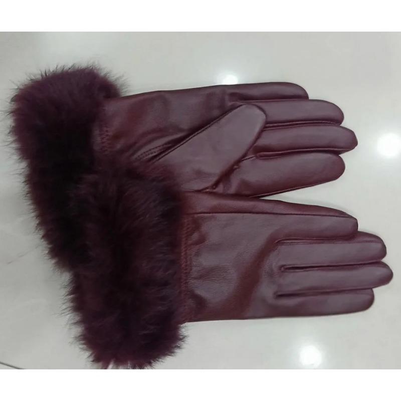 

Перчатки из натуральной кожи женские утолщенные кожаные перчатки женские термоперчатки из кроличьего меха овчины One Size