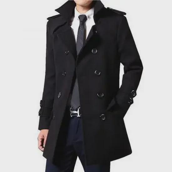 "Men's Woolen Double-Breasted Slim Windbreaker Coat - Korean Style, Autumn/Winter 2022"