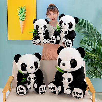 Σιτσουάν Μαύρο και Λευκό Φύλλο Μπαμπού Πάντα Κούκλα Μητέρα και Παιδί Προσομοίωση Κόκκινο Πάντα Κούκλα από Κουρέλι Βελούδινο Παιχνίδι Δώρο για Κόρη