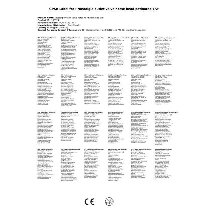 Nostalgic Outlet Tap Patinated Horse Head 1/2"