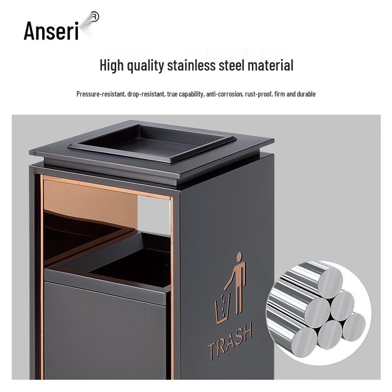 Ancai Rui Stainless Steel Hotel Trash Can with Ashtray