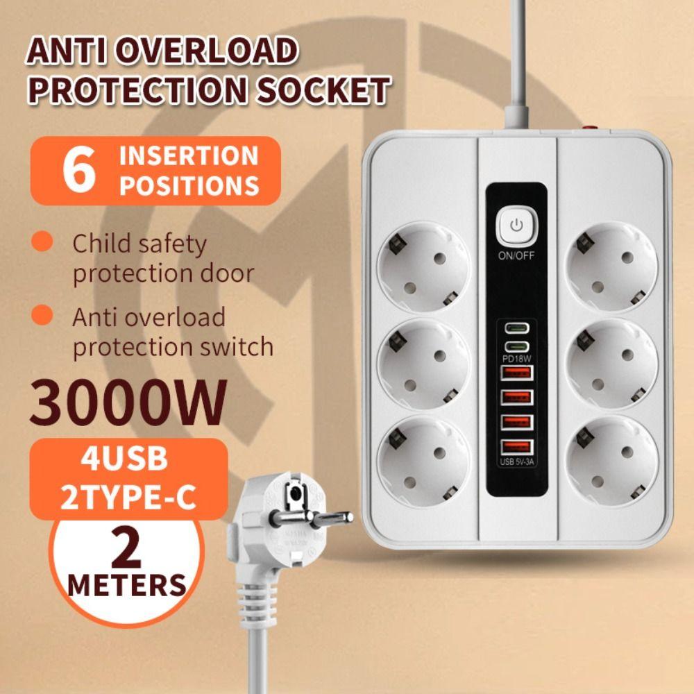 3000W USB Power Strip Dual USB Port USB Socket Multi-outlet Plug Board EU Power Strip Hotel