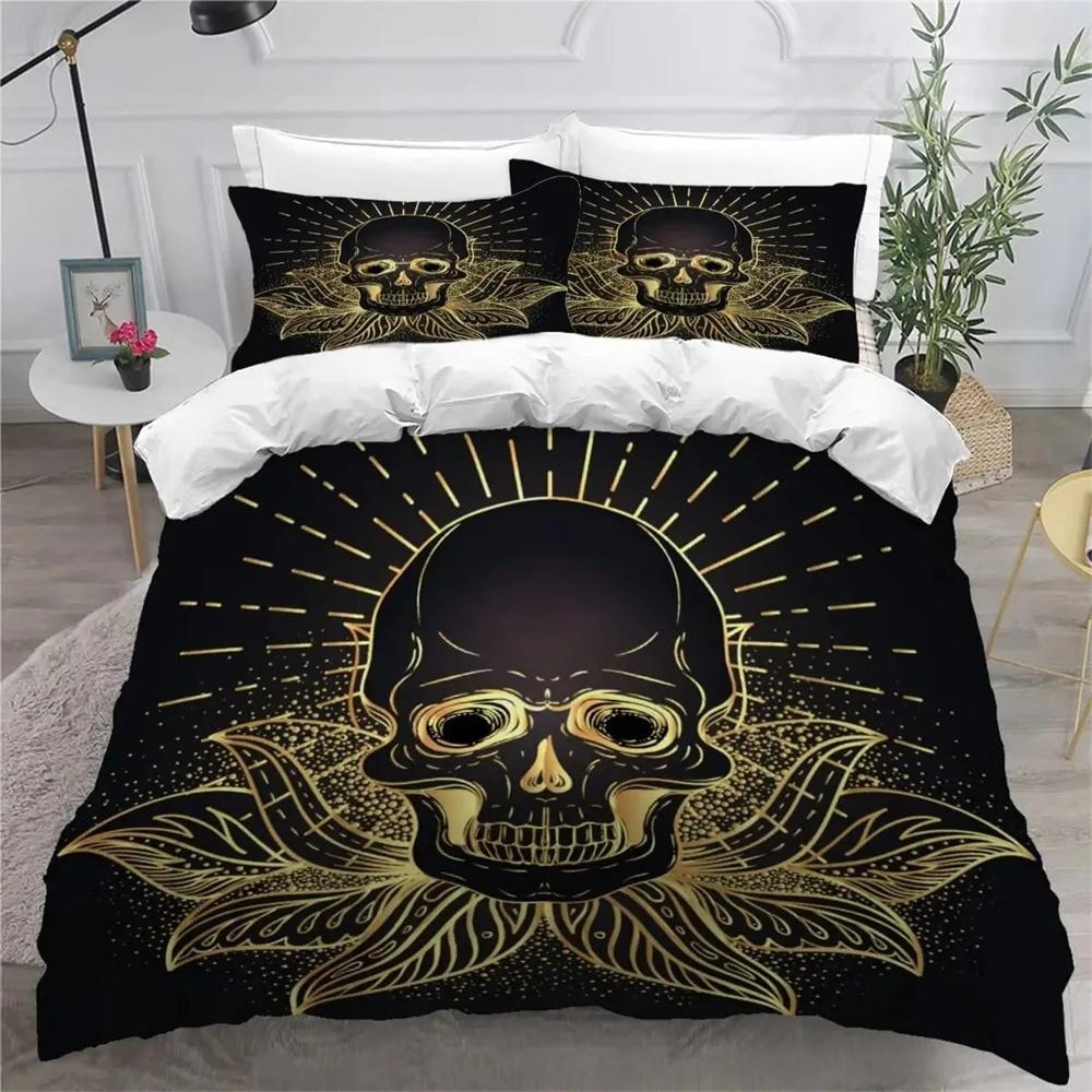 Skull and Beauty Duvet Cover Set Full Size Gothic Sugar Skull Angels and Demons Bedding Set with Pillowcase Twin Double Bed Sets