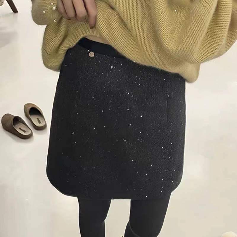 

Вовняна міді спідниця А-силуету великого розміру - Блискуча, з високою талією, облягаюча, колекція осінь/зима S for 80-100 jin чорний