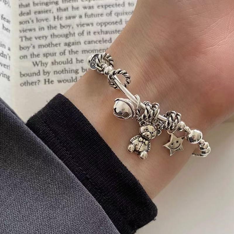 925Pure silver adjustable charm bracelet Retro