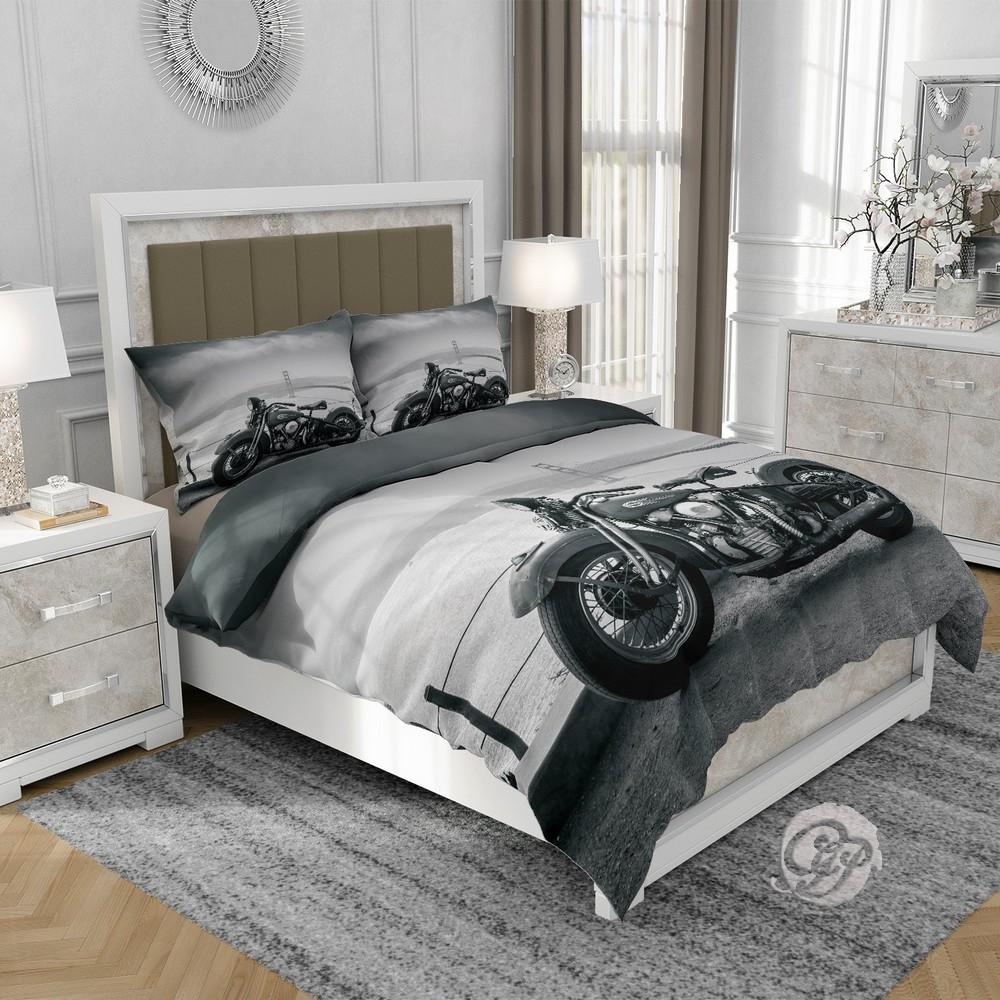 3D Baumwollsatin Bettwäsche 140X200cm Schwarzes Chopper Motorrad
