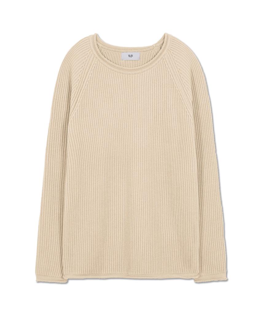 WEST GRAND BOULEVARD French Oversized Raglan Ribbed Cotton Knit Beige