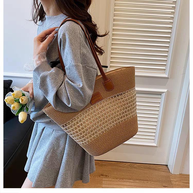Популярный Праздничный Стиль Овощная Корзина Плетеная Сумка Женская Морская Соломенная Модная Универсальная Для Поездок На Работу Одноплечная Сумка-Тоут 40x14x27 хаки