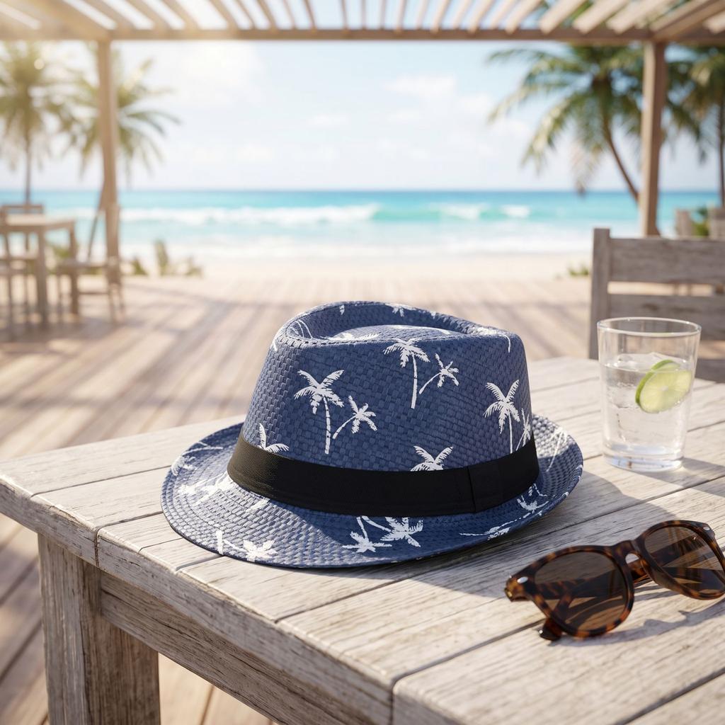 Unisex Hawaiian Straw Sun Hat for Summer Beach Travel Outdoor