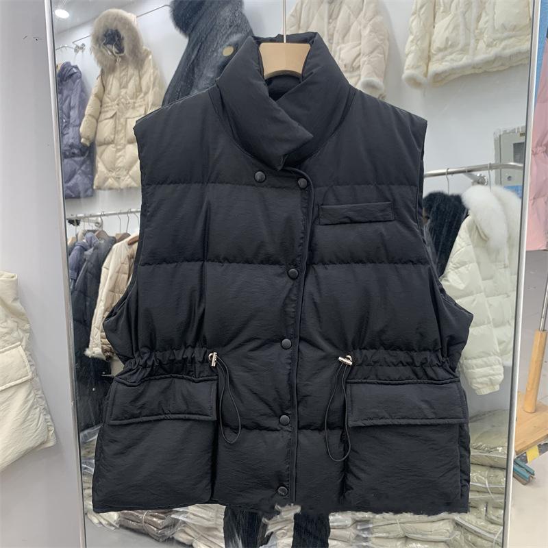 Winter Autumn Women's Stand Collar Solid Color Sleeveless Warm Vest Jacket Ladies Loose Chic White Duck Down Coat