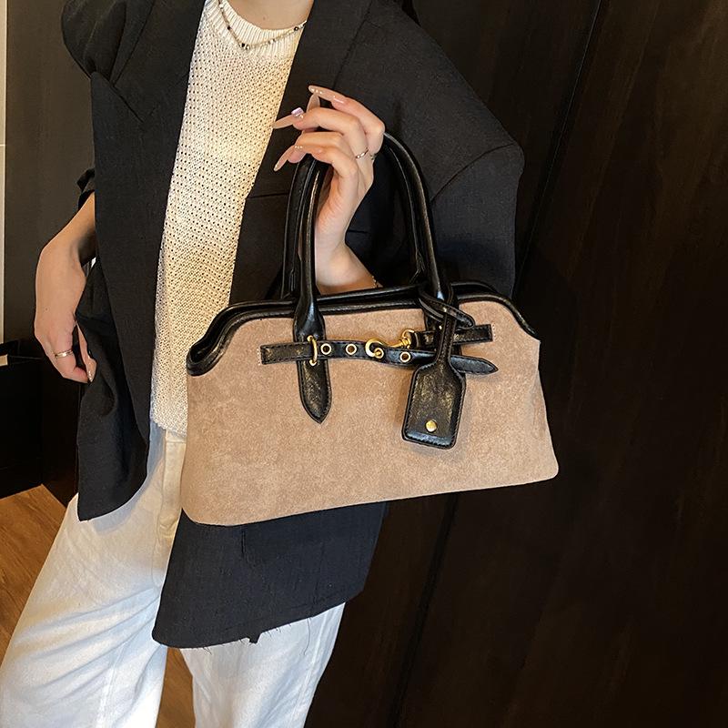 2025 Retro Niche Suede Colorblock Crossbody Baguette Handbag - New Versatile Fashion for Women