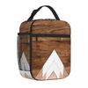 Bestselling Wooden Snow-capped Mountains Industrial Style Cooler Tote School Field Trip Portable Lunch Bag