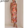 BITCED Sleek and Sophisticated Women's Sleeveless Strappy Printed Satin Dress