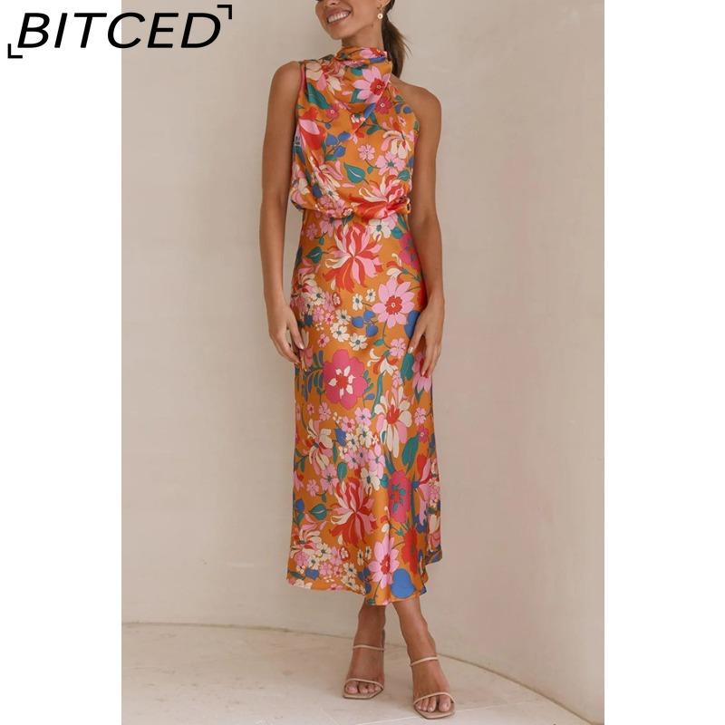 BITCED Sleek and Sophisticated Women's Sleeveless Strappy Printed Satin Dress