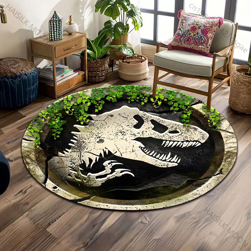 10 Stile HD 3D Dinosaurier-Druck Runder Teppich Bodenmatte Geeignet für Kinderzimmer-Dekoration Wohnzimmer Runde Teppiche für Geschenke