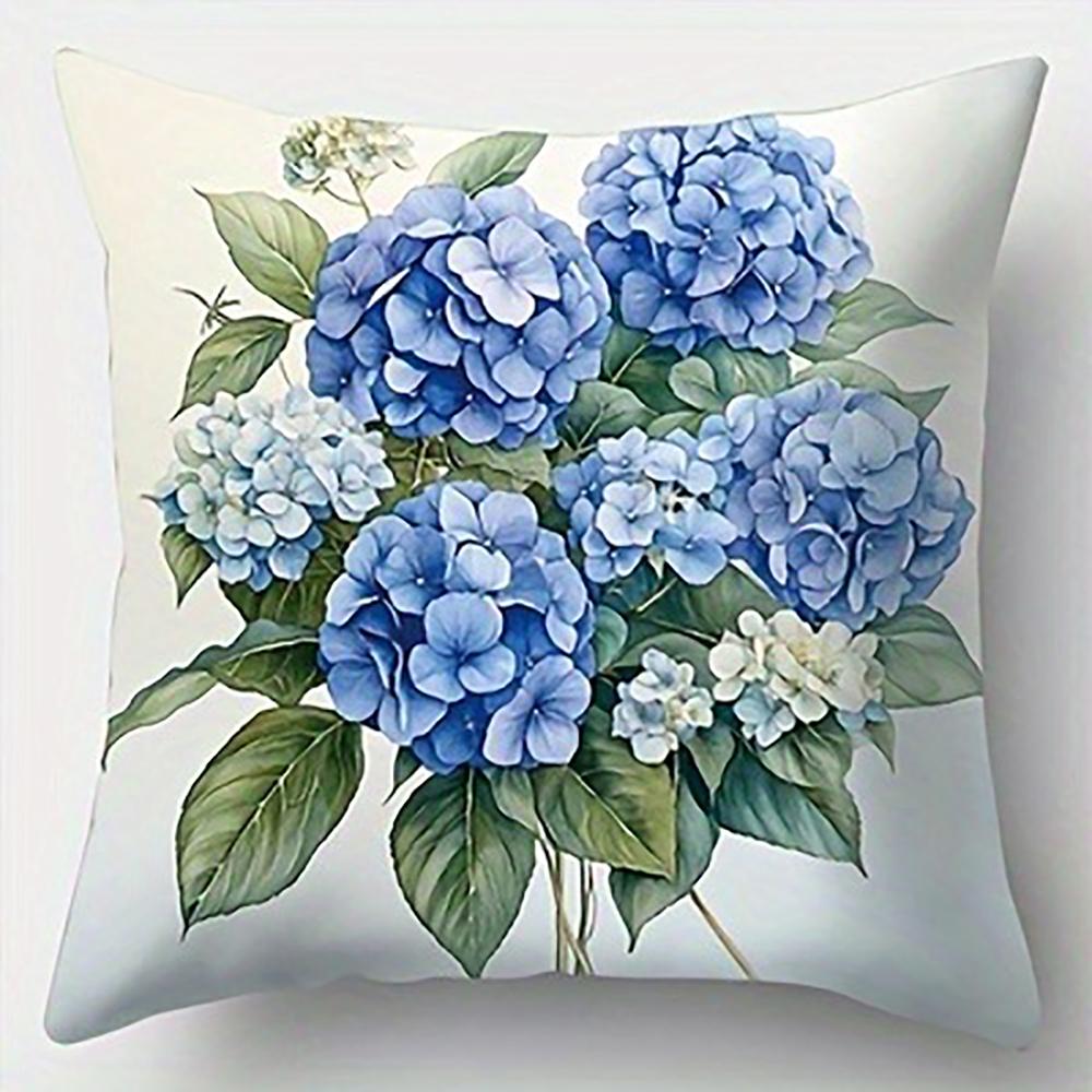 

Blue Hydrangea Floral PillowcaseBedroom Sofa Decorative Cushion Cover With Zipper Soft Cushion Cover 16x16Inch