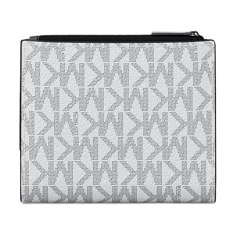 Michael Kors Herrajes chapados en gunmetal COOPER, cartera de lona recubierta y poliéster y PU, mismo estilo para hombres y mujeres, modelo de pareja, blanco brillante