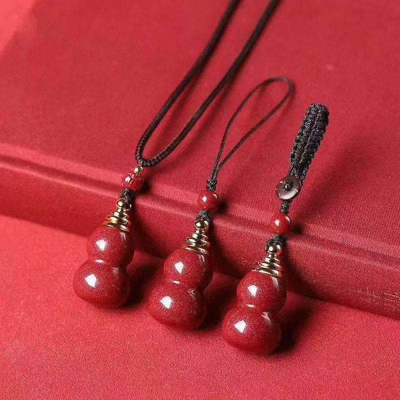 Cinnabar Imitation Purple Gold Sand Gourd Pendant & Keychain, Smooth Design, Unscrewable Charm for Mobile Phones Full Sand Version