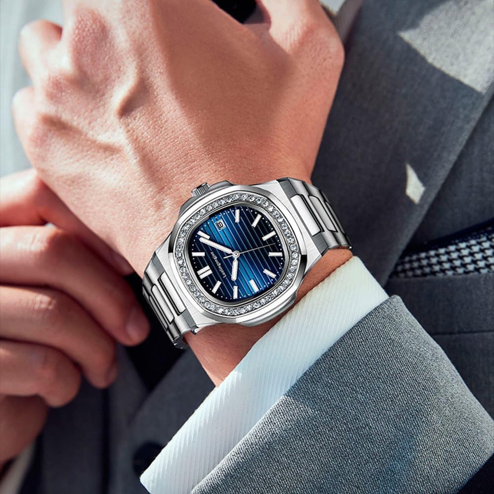 Rhinestone Bezel Automatic Mens Watches Luxury Men Fashion Clock Waterproof Stainless Steel Mechanical Wrist Watch