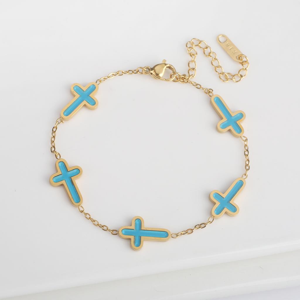 Stylish Stainless Steel Gothic Cross Adjustable Chain Bracelet for Man Woman Simple Daily Party Gold Color Religious Jewelry