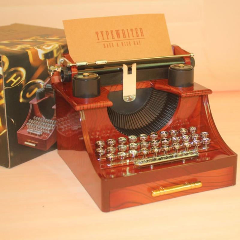 Retro Design Wind Up Mechanical Music Box In Typewriter Shape Sweet Melodies with Drawer Home Desktop Shelf Decors