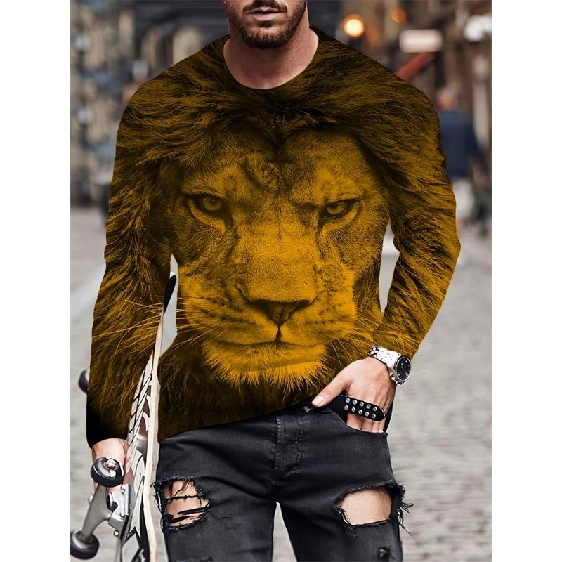 3D Tiger Print Long Sleeve T-shirt Spring And Autumn Men's Daily Casual Long Sleeve Top Urban Street Fashion Long Sleeve T-shirt
