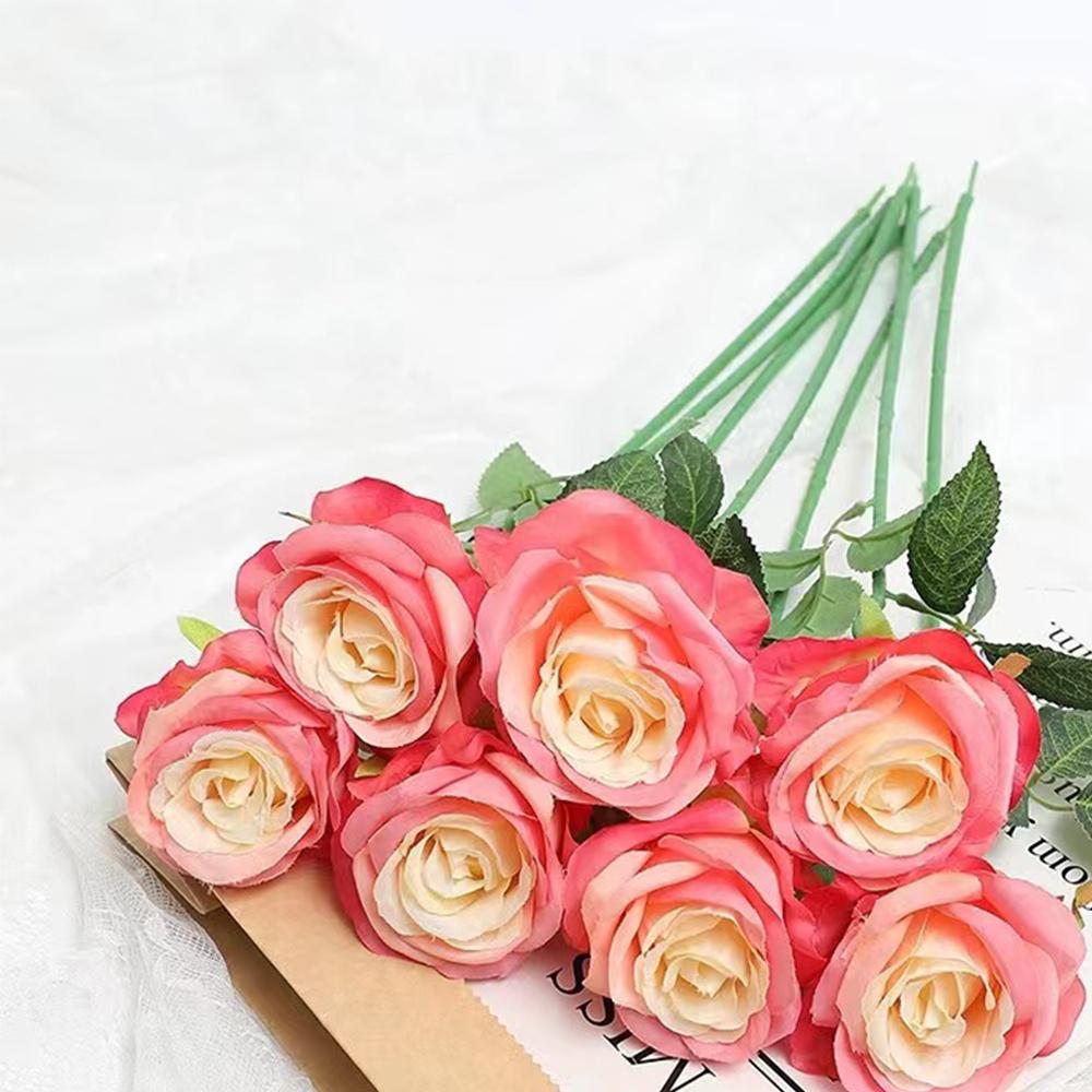 

1 шт. Искусственная натуральная роза для домашнего свадебного декора Розовая Белая Голубая Шампань Зеленая Идеальный подарок для женщин M розовый