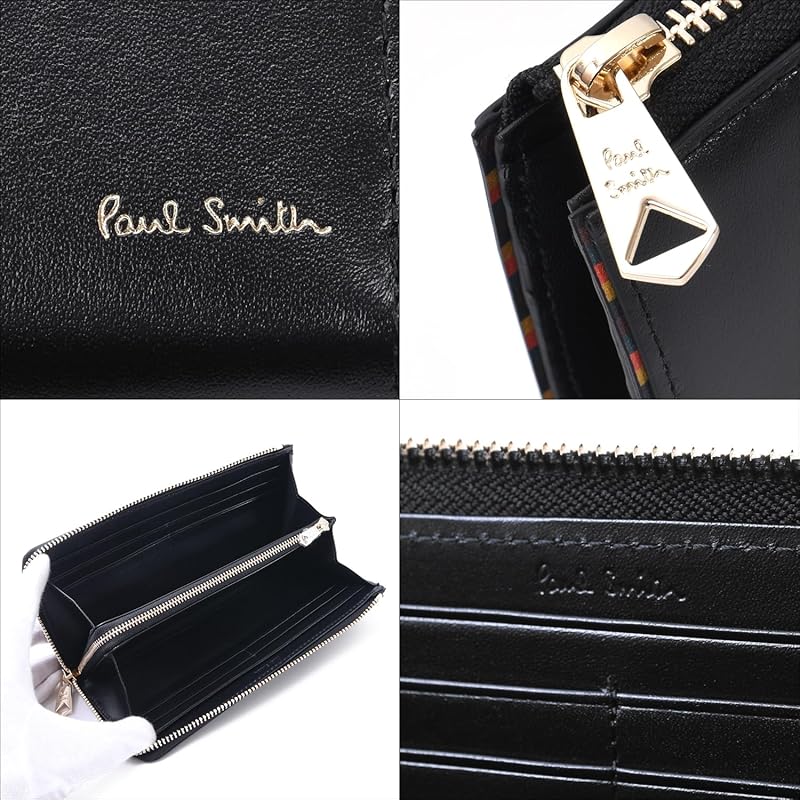 [Paul Smith] Wrapped Bright stripe trim SS24 long wallet leather coin purse cowhide 813005 P847 (black, (no name)