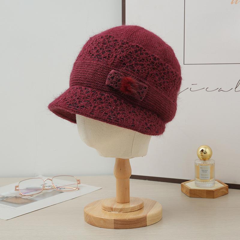 Hat for Women Outdoor Casual Scarf Windproof and Warm Set Autumn and Winter Versatile Plush Bow Rabbit Hair Pot Hat