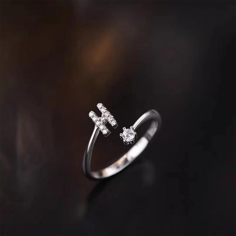 Sterling Adjustable Letter Zircon Ring Women Minimalist Fashion Jewelry Alphabet Initial