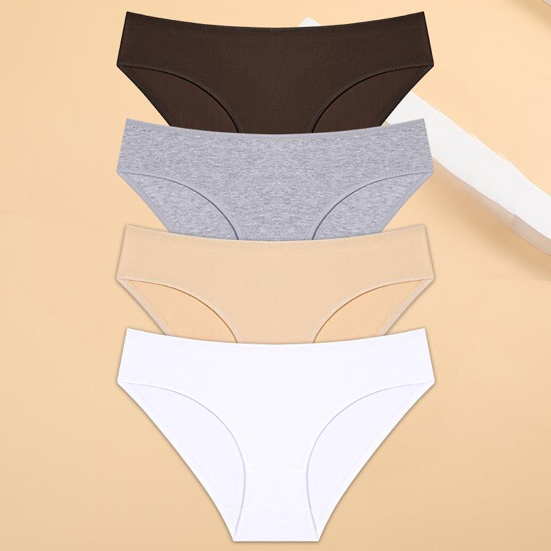4 ks/sada Kalhotky pro ženy se sníženým pasem, sexy bavlněné kalhotky pro ženy, jednobarevné spodní prádlo, kalhotky pro dívky, měkké spodní prádlo